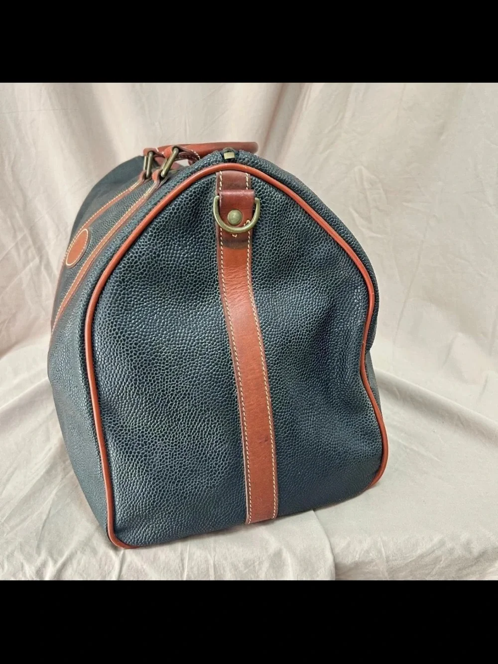 Mulberry Navy Textured Duffel with Brown Leather Trim